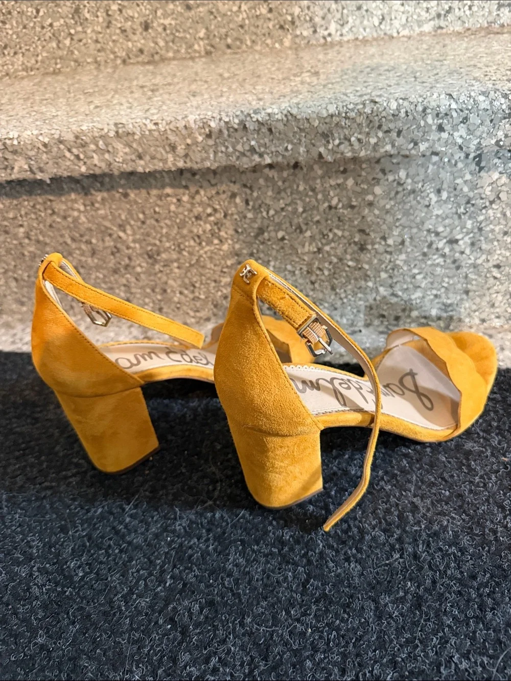Sam Edelman Yellow Suede Scalloped Ankle-Strap Heels